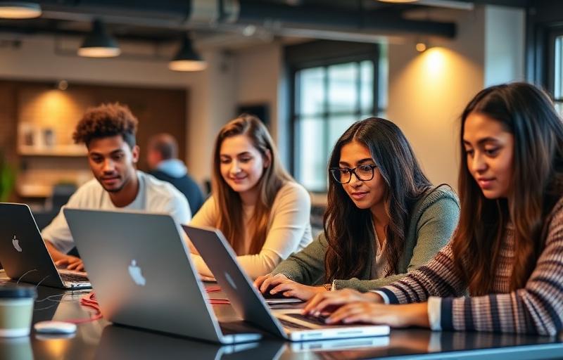 Young adults learning AI skills